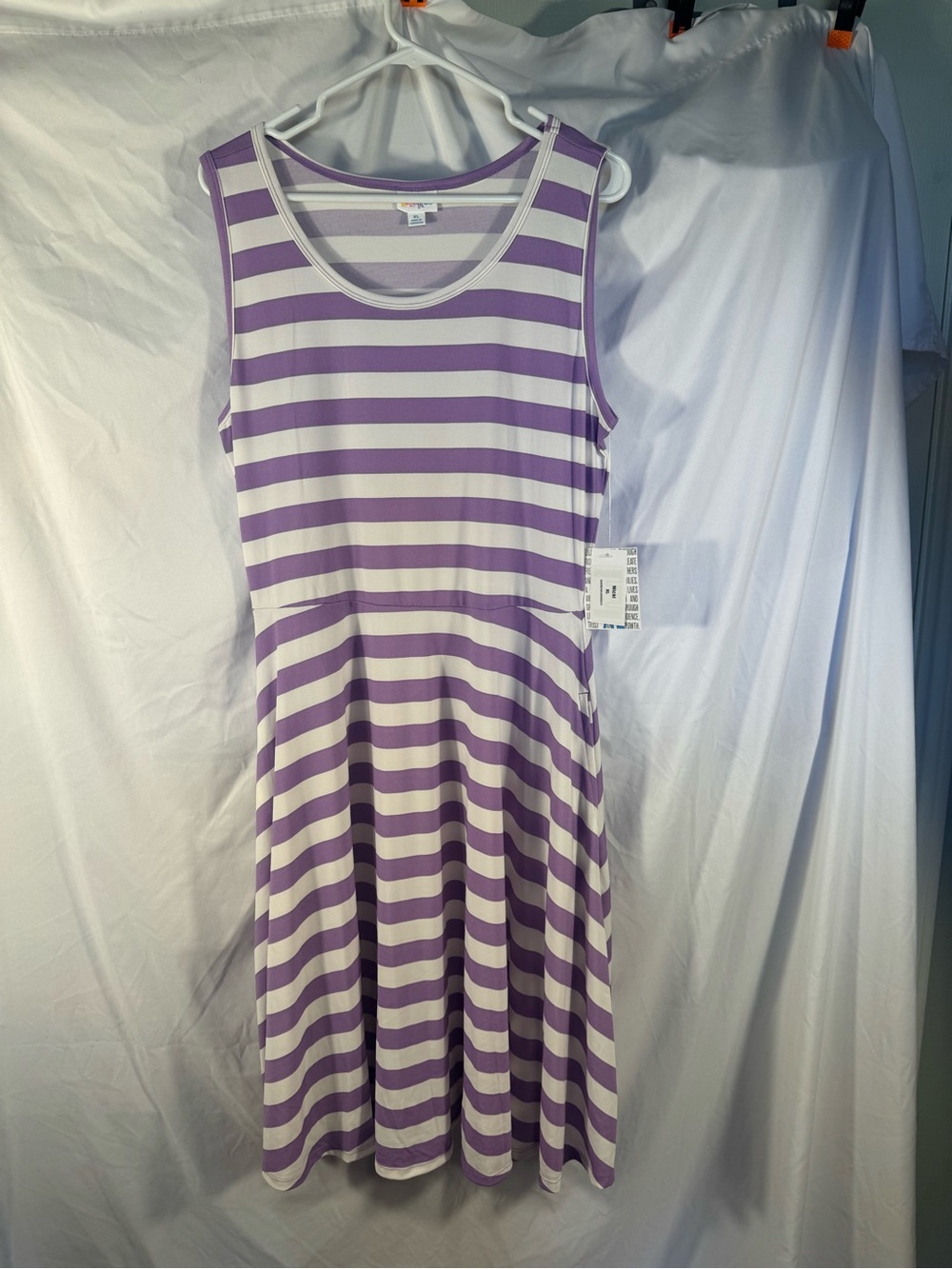 NWT LuLaRoe Nicki Tank Dress XL Purple White Stripe Midi Fit and Flare Midi